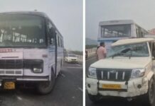 रोडवेज बस व पिकअप की टक्कर, तीन की मौत, चार घायल